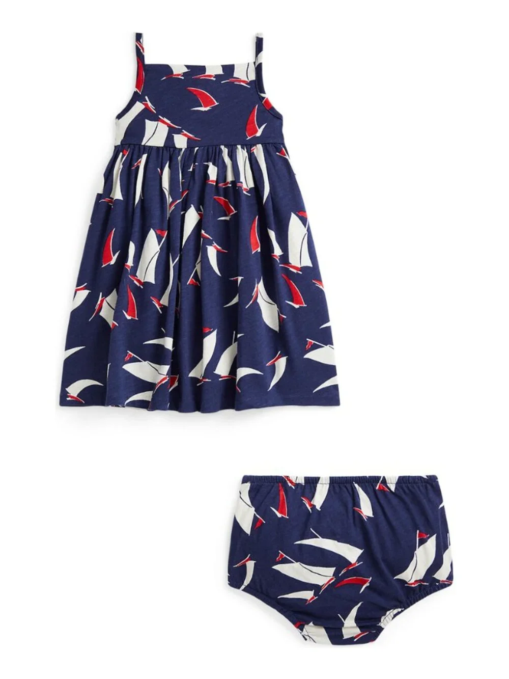 Adorable Ralph Lauren Baby Girls Sailboat Printed Cotton Dress & Bloomer NWT